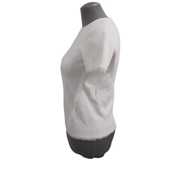 Banana Republic Milano Tee White Fringed T-Shirt Women Size Small Rayon Blend - Picture 4 of 12